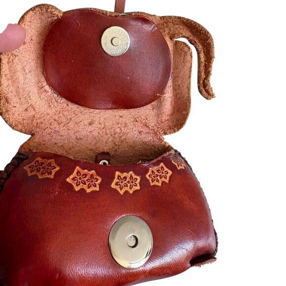 Handmade Elephant Leather Coin Purse Keychain Wristlet Brown Embossed Animal - Picture 6 of 7